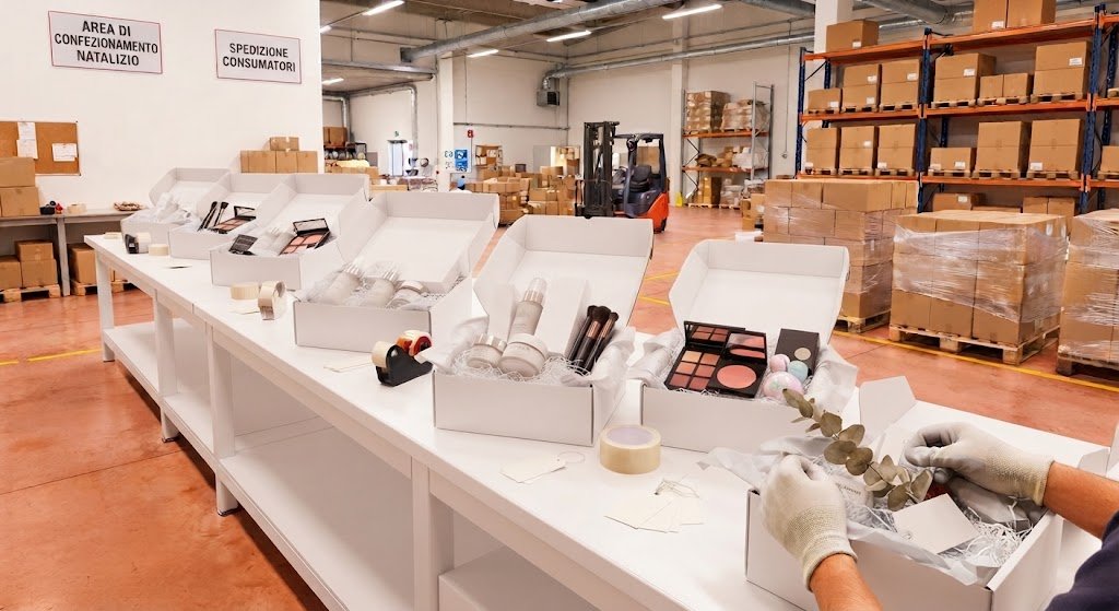 Reparto confezionamento box cosmetici natalizi